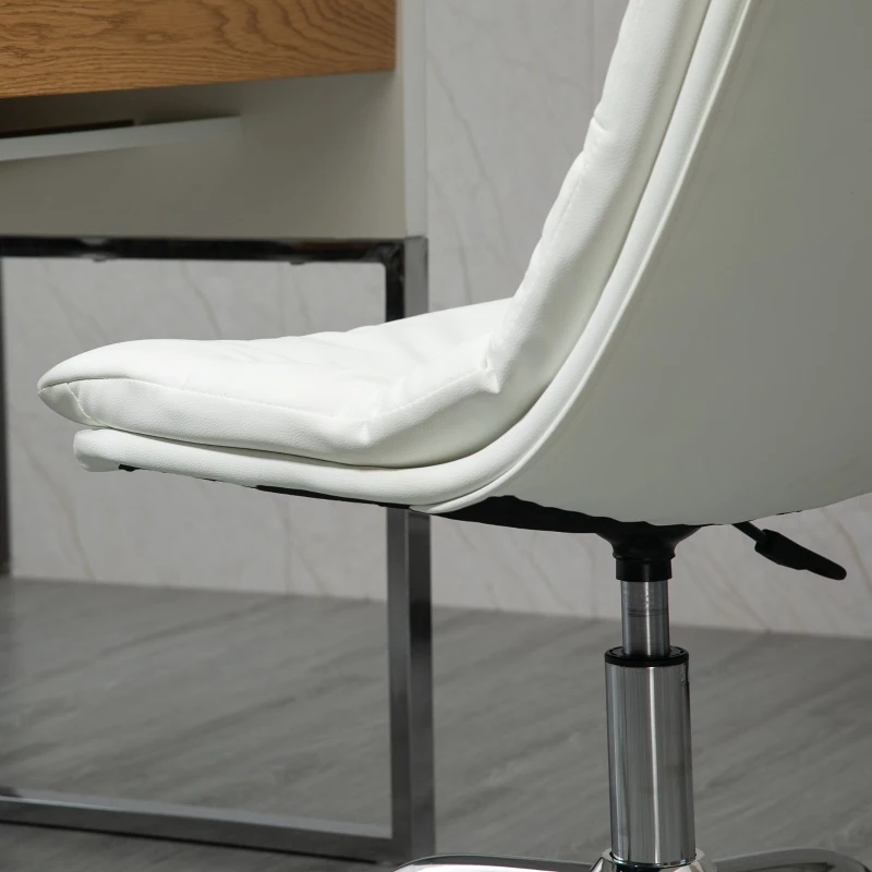 Vinsetto Armless Office Chair Ergonomic Computer Desk Chair Mid-Back Upholstered Task Chair with PU Leather, Adjustable Height and Swivel Seat, White