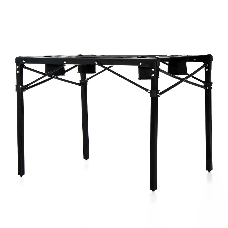 Outsunny Outdoor Folding Camping Table with Cup Holders - Black