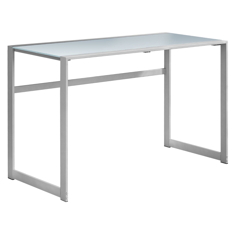 Monarch 48" Contemporary Frosted Tempered Glass Top Computer Writing Desk - White / Silver