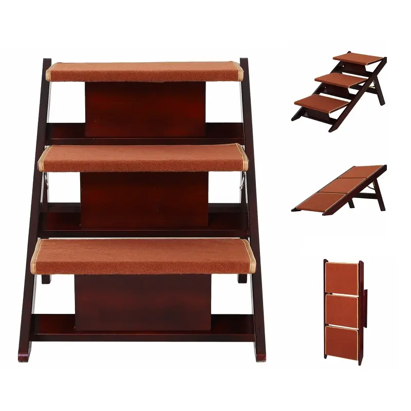 PawHut Wooden 2-in-1 Portable Folding Safety Pet Stairs / Ramp for Dogs and Cats