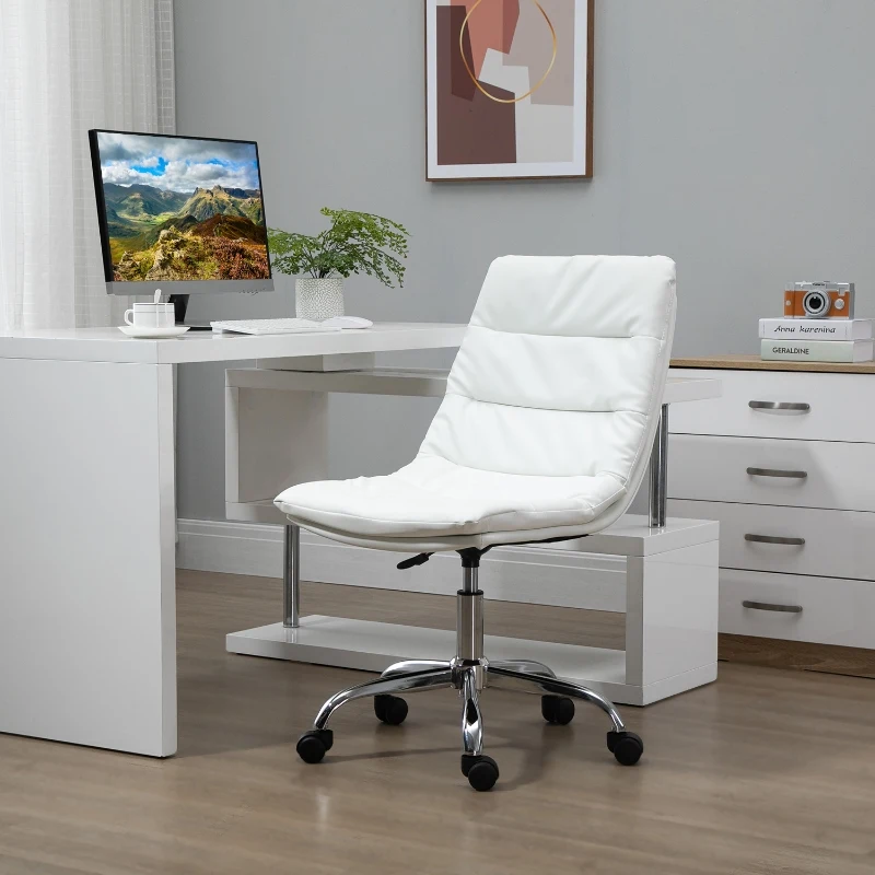 Vinsetto Armless Office Chair Ergonomic Computer Desk Chair Mid-Back Upholstered Task Chair with PU Leather, Adjustable Height and Swivel Seat, White