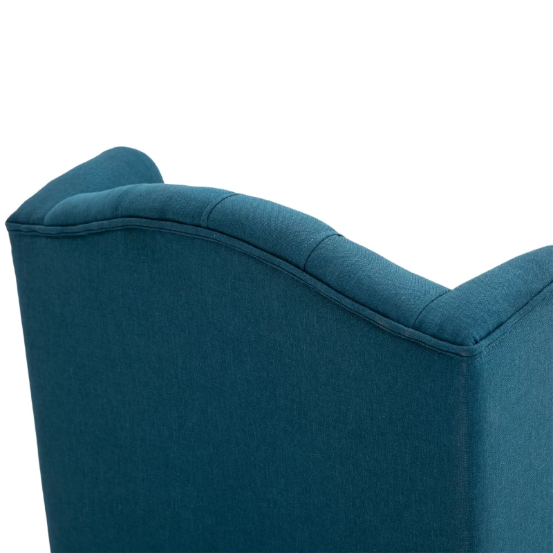 HOMCOM Linen Fabric Button Tufted Wingback Accent Chair with Thick Padded Cushioned Seats and Wooden Legs for Living Room and Bedroom, Dark Blue