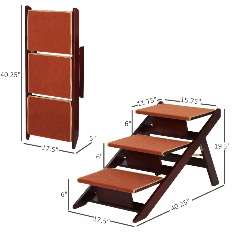 PawHut Wooden 2-in-1 Portable Folding Safety Pet Stairs / Ramp for Dogs and Cats