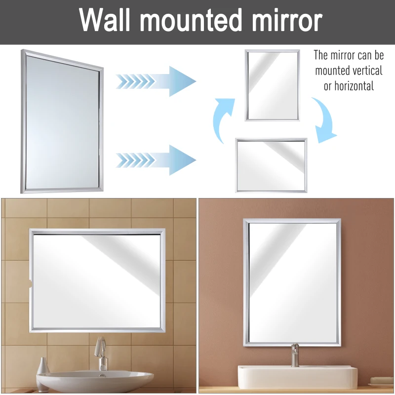 kleankin 24” L x 32” W Framed Wall Mounted Bathroom Vanity Mirror - Silver