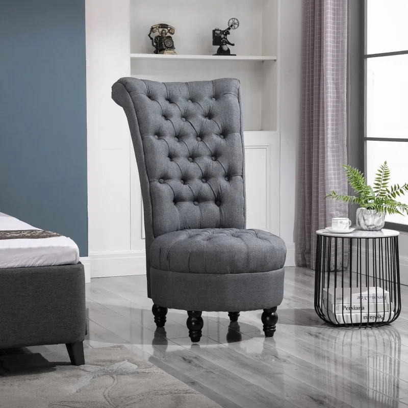 HOMCOM Retro High Back Armless Royal Accent Chair Fabric Upholstered Tufted Seat for Living Room, Grey