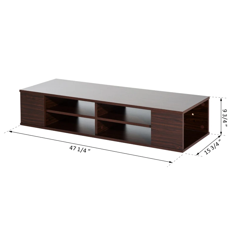 HomCom 48” Modern Wooden Floating Media Center Shelf Unit - Brown Woodgrain