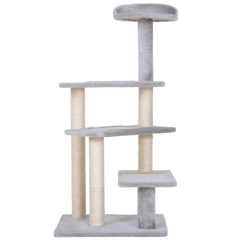 PawHut 40" 5-Level Revolving Stair Cat Tree Scratcher Climbing Activity Tower with Play Center and Resting Perch - Gray