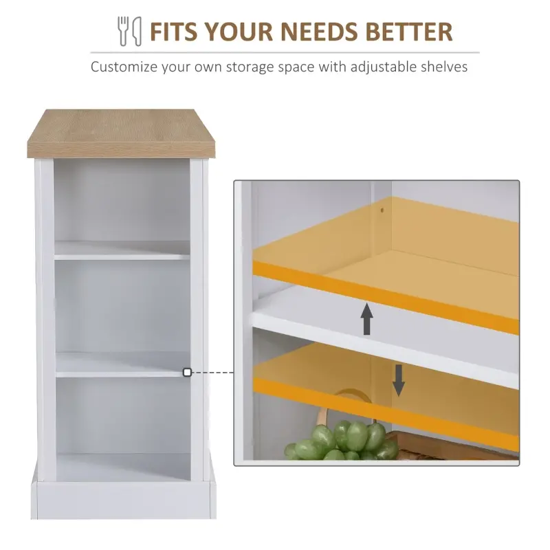 HOMCOM Fluted-Style Wooden Kitchen Island, Storage Cabinet with Drawer, Open Shelving, and Interior Shelving for Dining Room, White