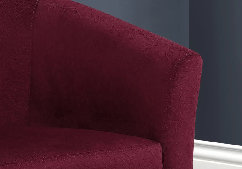 Monarch Curved Back Floral Velvet Accent Barrel Tub Chair with Matching Ottoman - Dark Red