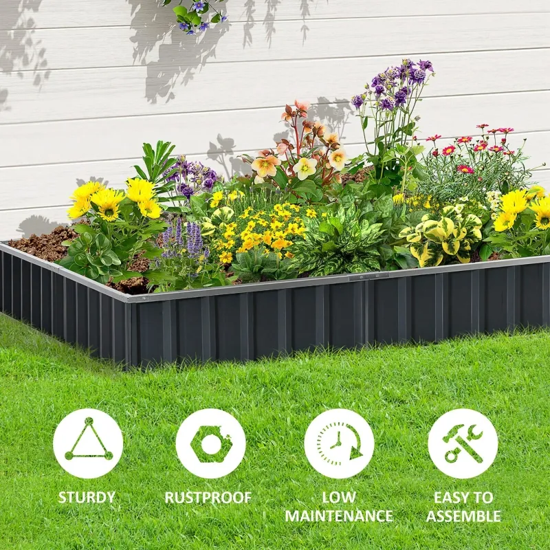 Outsunny Metal Raised Garden Bed No Bottom DIY Large Steel Planter Box w/ Gloves