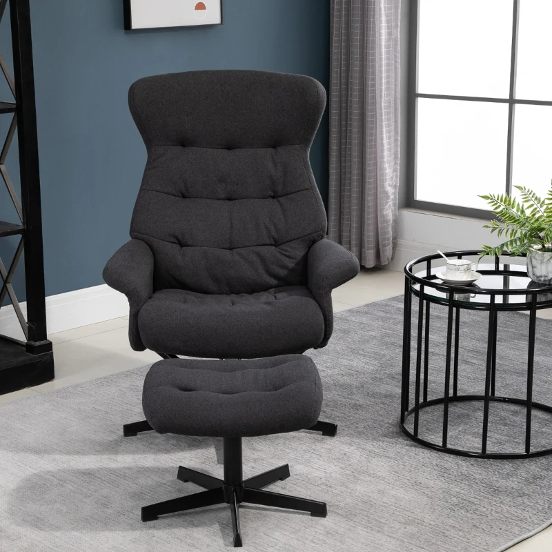 HOMCOM Fabric Recliner with Footrest - Modern Elegant Reclining with Sturdy Metal Base - Thick Padded Cushion - Dark Grey