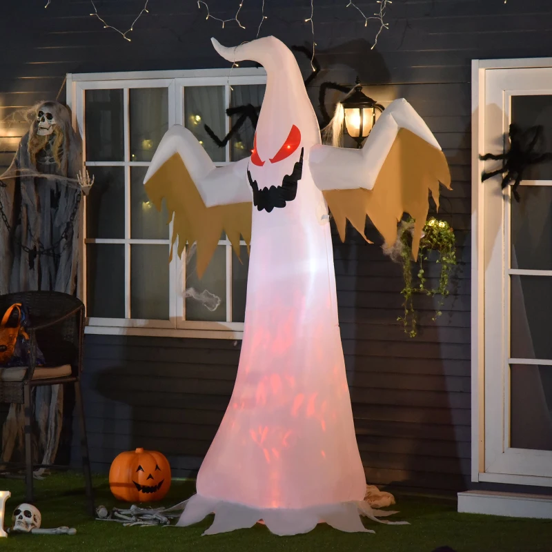 HOMCOM 8' Halloween Inflatable Ghost Yard Decoration for Indoors & Outdoors with Evil Fire Flame LED Lights
