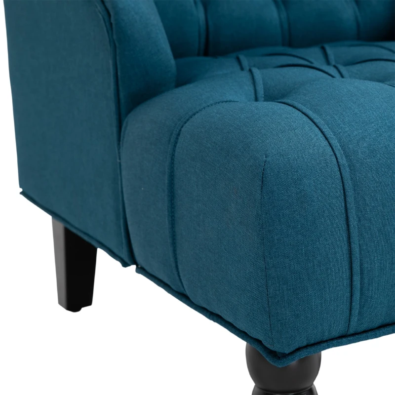 HOMCOM Linen Fabric Button Tufted Wingback Accent Chair with Thick Padded Cushioned Seats and Wooden Legs for Living Room and Bedroom, Dark Blue
