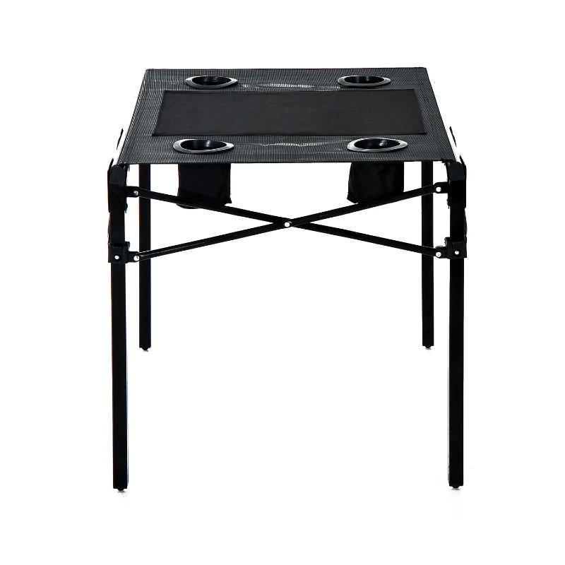 Outsunny Outdoor Folding Camping Table with Cup Holders - Black