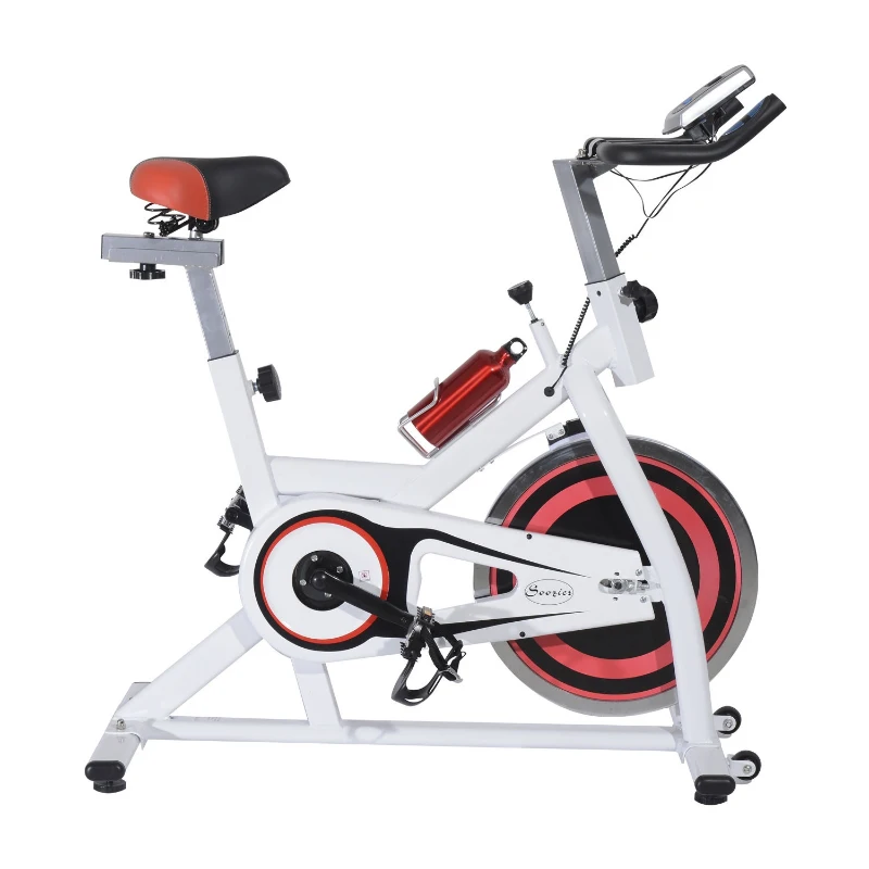 Soozier Pro Upright Indoor Cardio Bike with LCD Monitor – White and Red