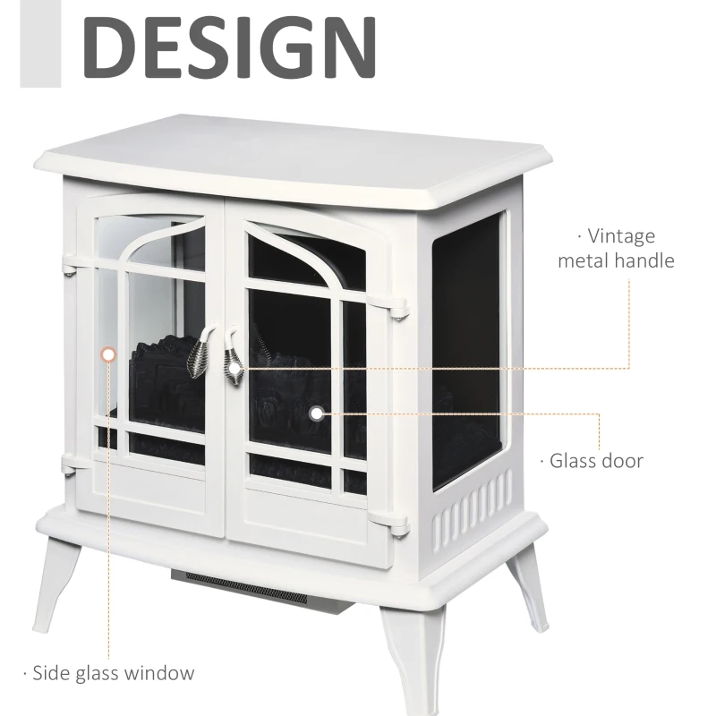 HOMCOM Electric Fireplace Heater, Fireplace Stove with Realistic LED Flames and Logs, Remote Control and Overheating Protection, 1400W, White