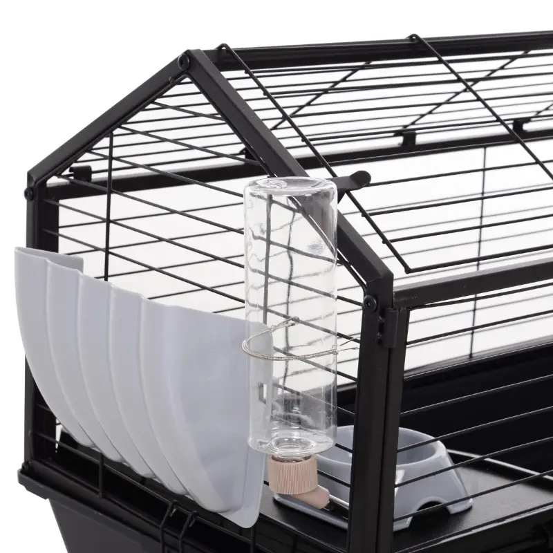 PawHut Rolling Metal Rabbit, Guinea Pig, or Small Animal Hutch Cage with Main House and Run