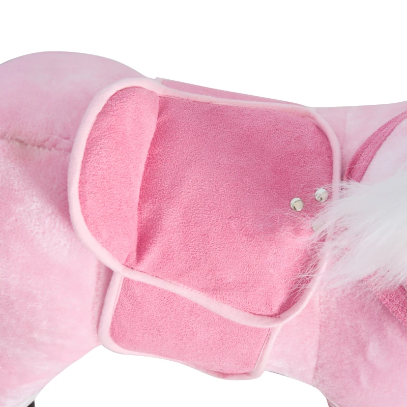 Qaba Kids Ride on Walking Horse Pony Plush Walking Animal with Wheels and Realistic Sounds for 3 Years Old Children - Pink