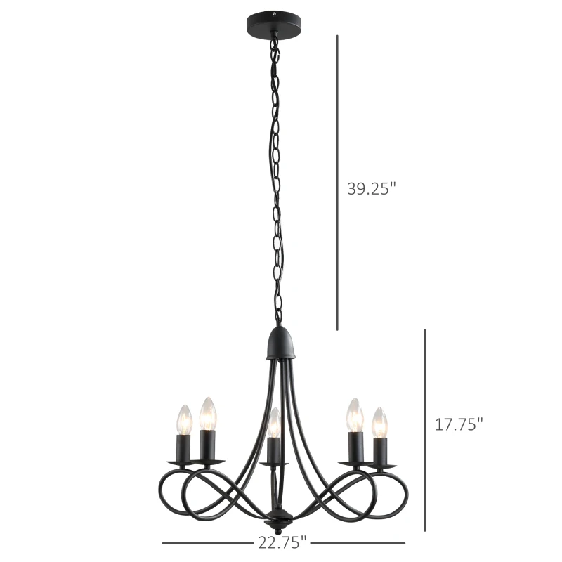 HOMCOM 5 Lamp-socket Foldable Retro Pendant Lamp Wrought Iron Decoration Lamp