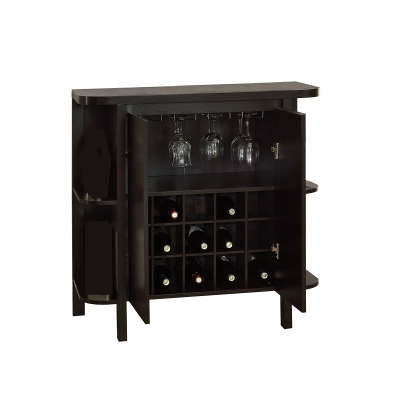 Monarch 36" Wood Grain-Look Wine Glass Storage Bottle Rack Home Bar Cabinet - Cappuccino Brown Finish