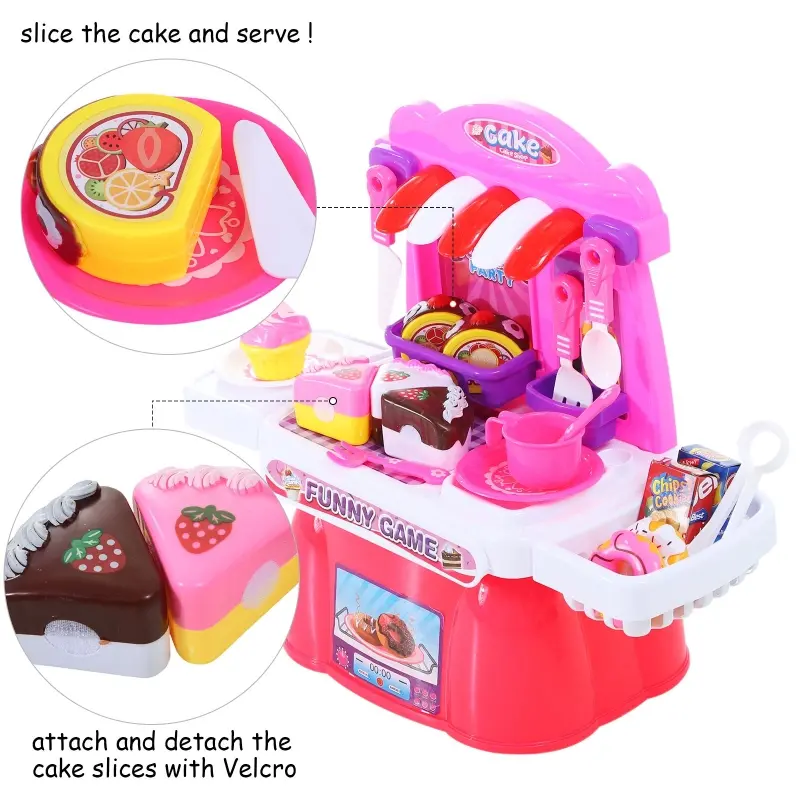 HOMCOM 20 Piece Birthday Cake Pretend Play Food Set Kids Educational Toy