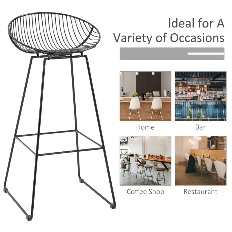 HOMCOM Modern Bar Stools Set of 2, Bar Height Barstools, 29.5" Seat Height Bar Chairs for Kitchen, Pub with Backrest and Footrest, Steel Frame, Black