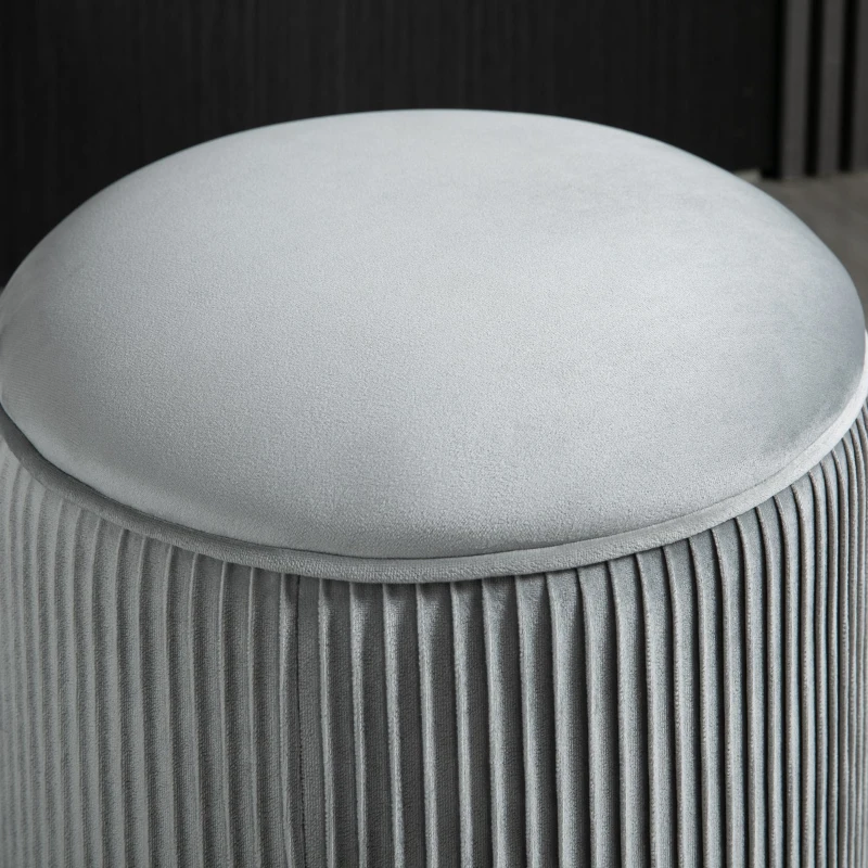 HOMCOM 15'' Small Padded Ottoman Foot Stool with Wrinkle Fabric Design, Thick Sponge Padding and Solid Base, Grey