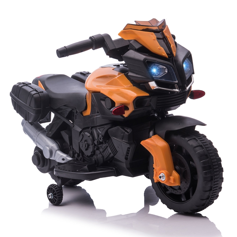 AOSOM Kids Electric Pedal Motorcycle Ride-On Toy, Battery Powered, 6V with Horn & Headlights, Training Wheels & Realistic Sounds - Orange