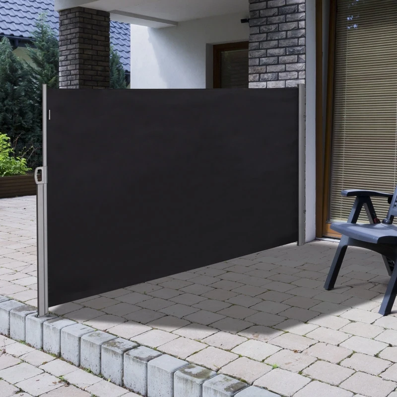 Outsunny 118" x 63" Side Awning, Retractable Privacy Screen & Driveway Guard, Instant Outside Screen, Wall, or Fence, Side Shade and Wind Block for Indoor Outdoor, Garden, Black