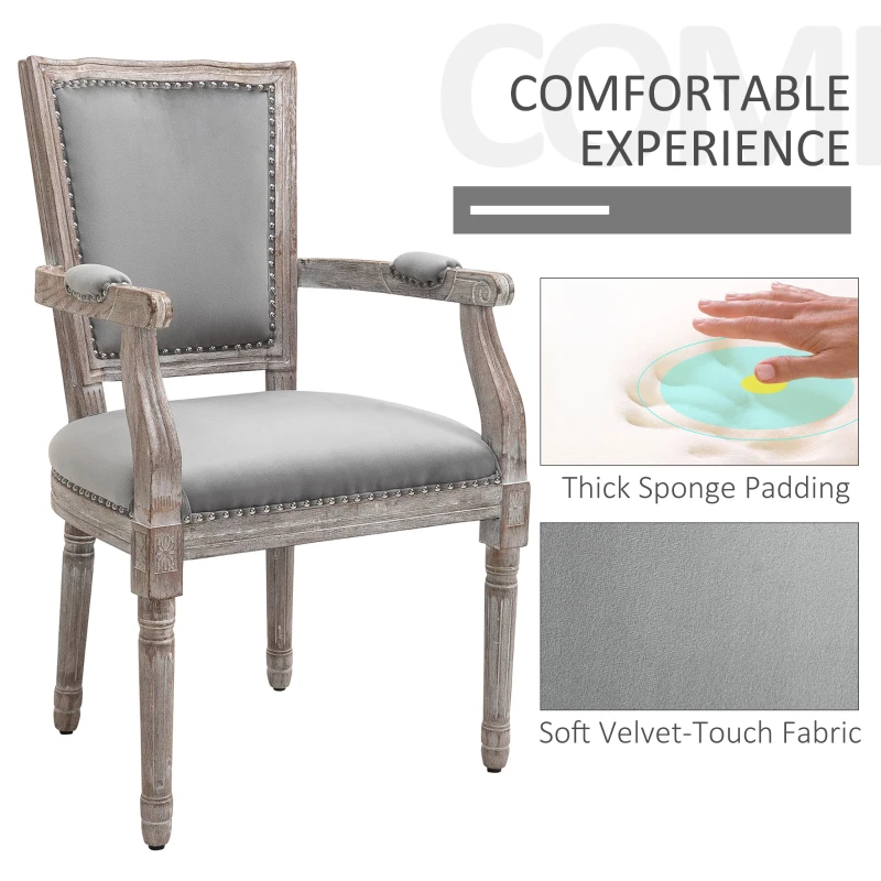HOMCOM Vintage Dining Chair with High Back, Thick Sponge Padded Seat and Section Armrest with Wood Frame, Gray