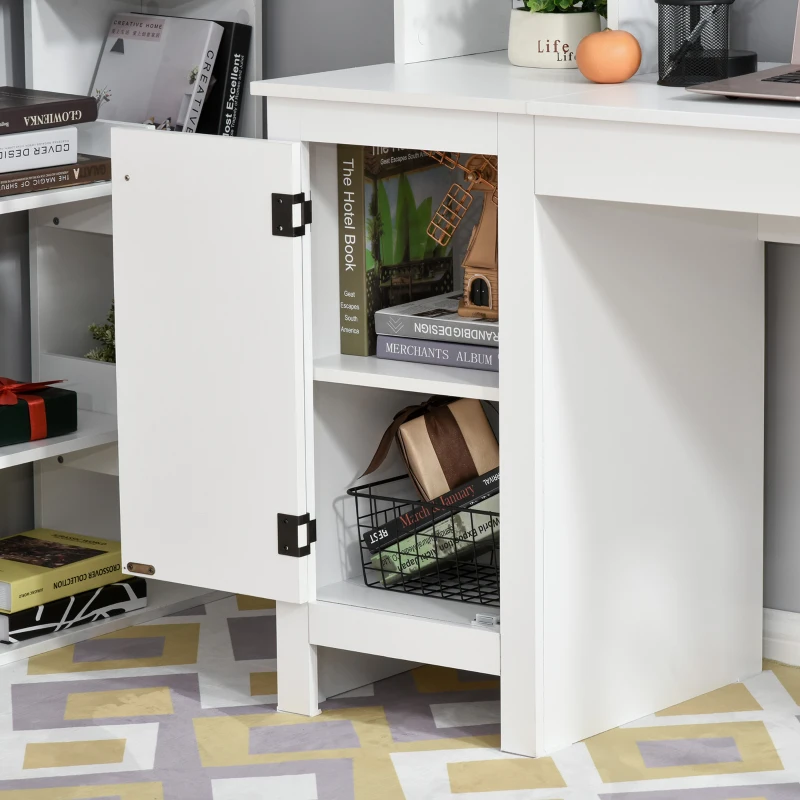 HOMCOM Home Office Computer Desk with Hutch and Storage Cabinet and 6 Shelves, White