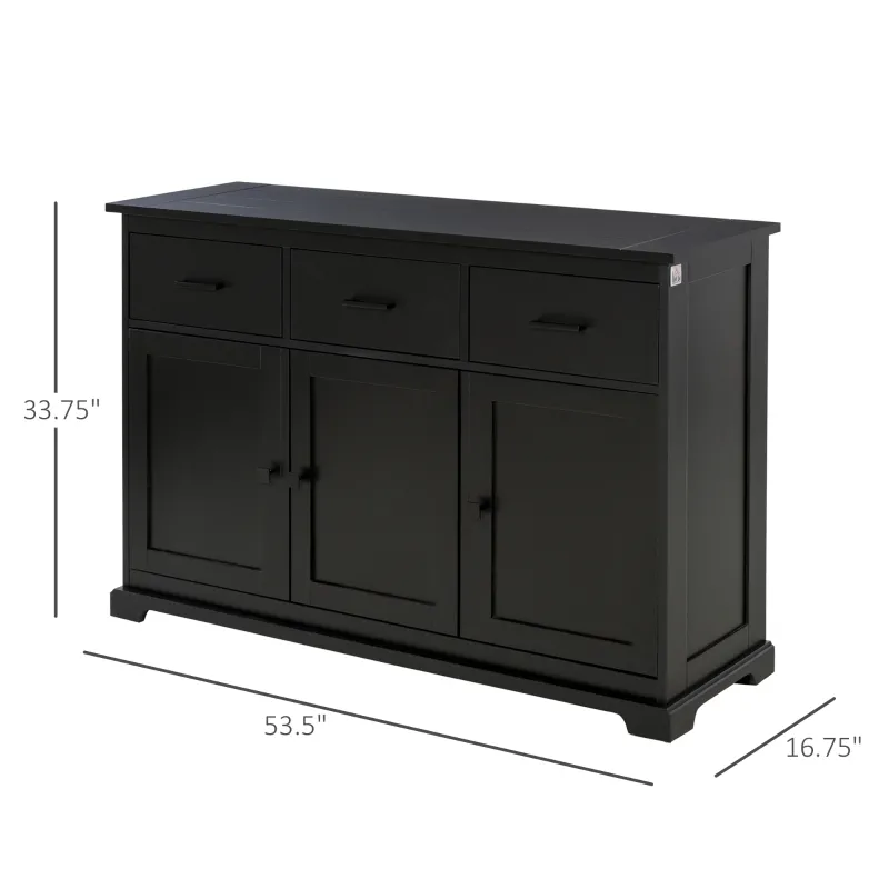 HOMCOM Buffet Storage Cabinet for Kitchen Entryway with 2 Cabinets and 3 Drawers, Adjustable Shelves, Black