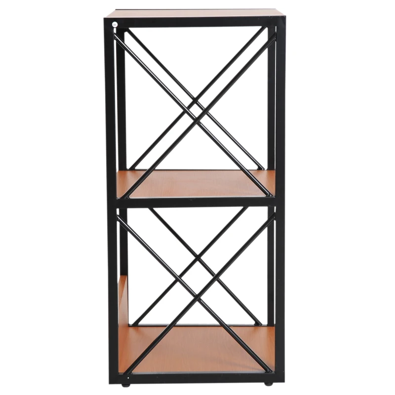 HomCom 3 Tier Wood X-Frame End Table - Black