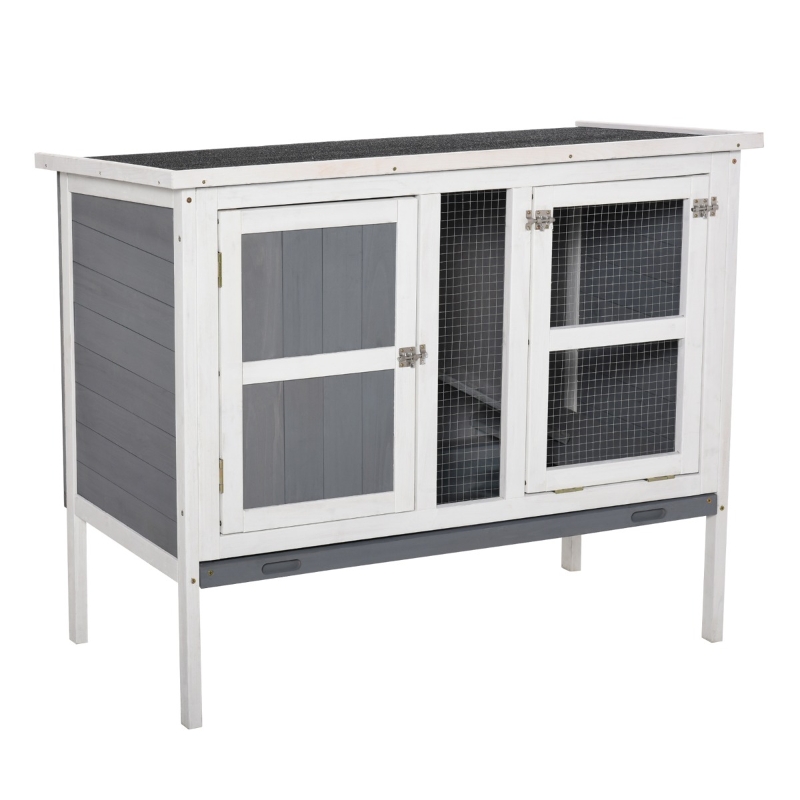 PawHut Rabbit Hutch Elevated with Slide-Out Tray & Openable Top 40" x 22" x 34", Grey