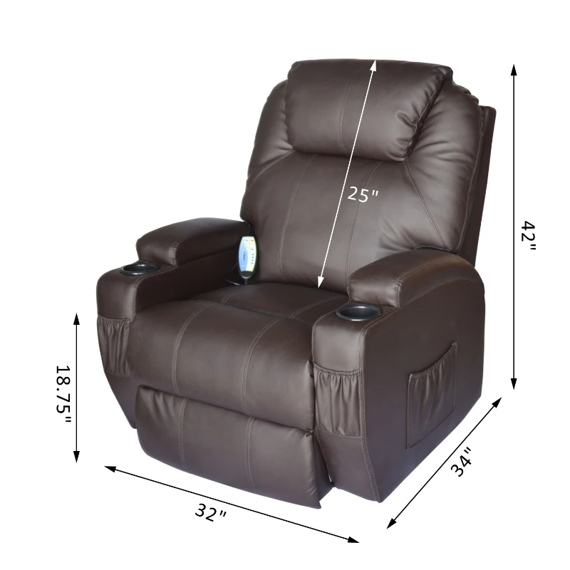 HomCom Faux Leather Heated Vibrating Recliner Chair with Remote - Dark Brown