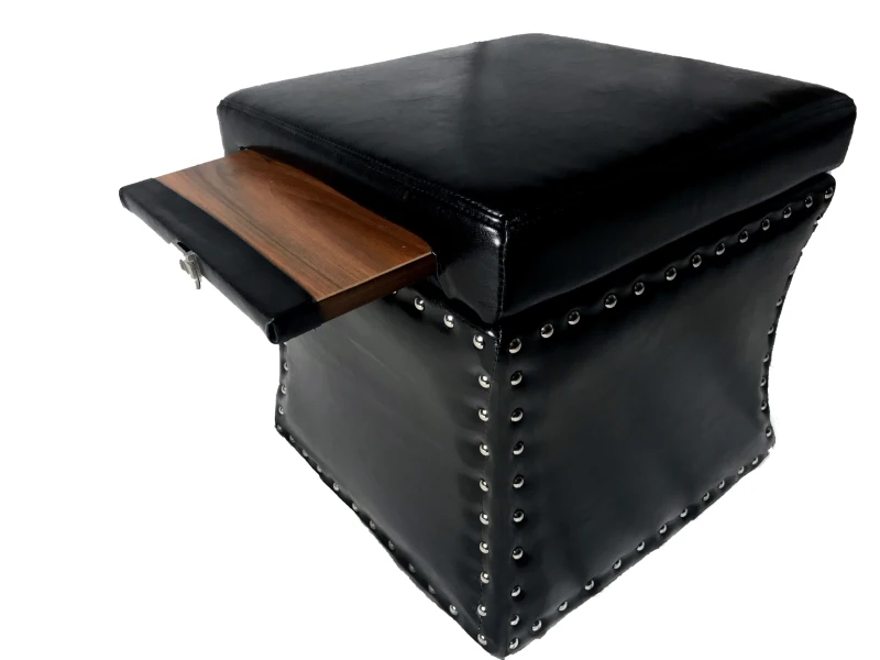 HomCom 17” Cube Faux Leather Storage Ottoman Footrest With Decorative Pull Out Tray - Black