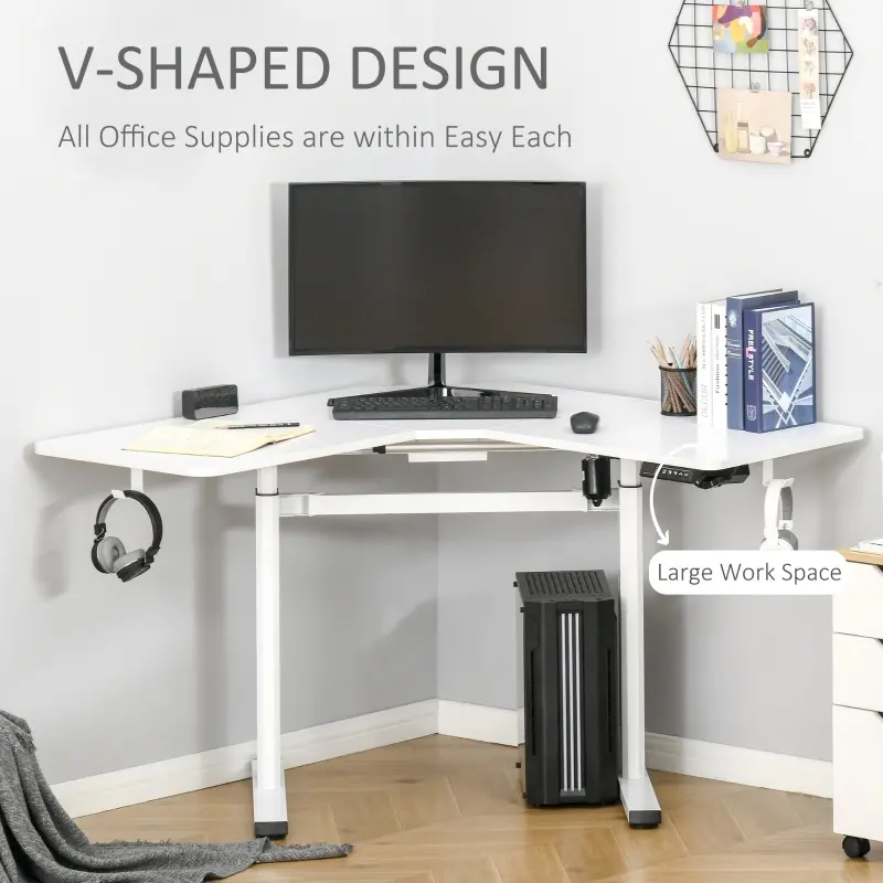 Vinsetto 65.75" Adjustable Height Standing Desk, V-Shaped Computer Desk Workstation for Home, Office, White