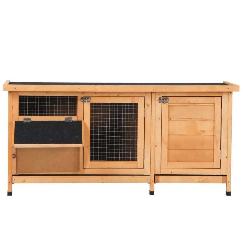 PawHut Large Bunny Hutch, Rabbit Cage with 2 Outside Areas and 1 Main House for Small Animals, Yellow