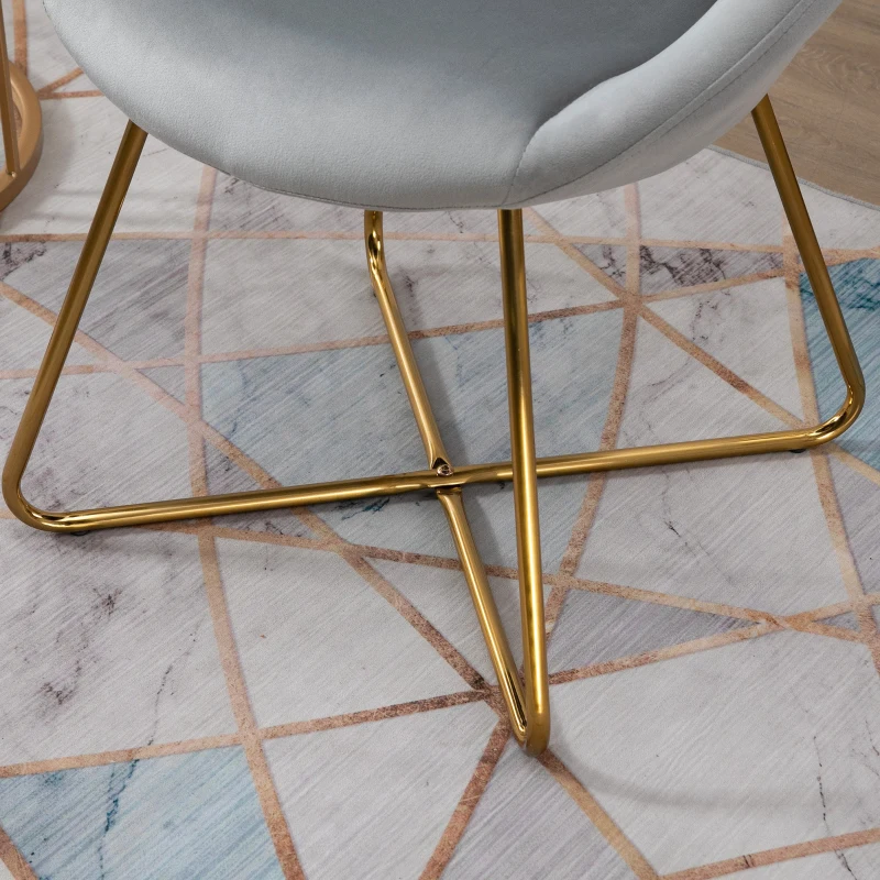HOMCOM Modern Accent Velvet Chair Open Curved Mid-Back Upholstered Vanity Chair with Gold Plating Metal Legs for Living Room/Office/Reception Grey