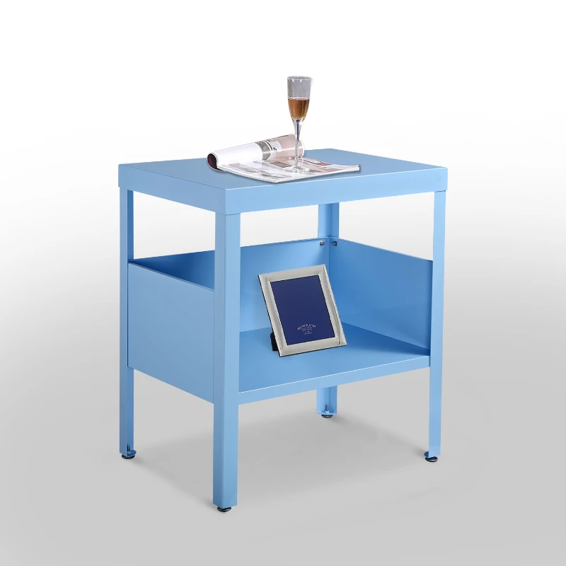 Open Box HomCom Block Color Mid Century Modern Industrial Steel End Table Shelf - Light Blue
