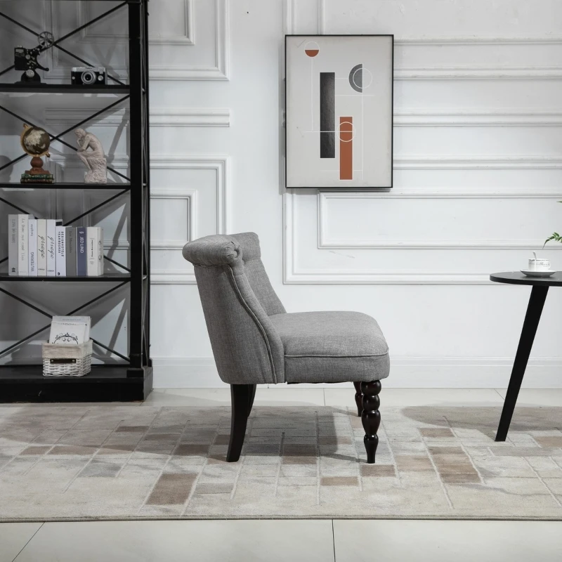 HOMCOM Upholstered Armless Fabric Loveseat with Button Tufted Design for Living Room with Wood Legs, Grey