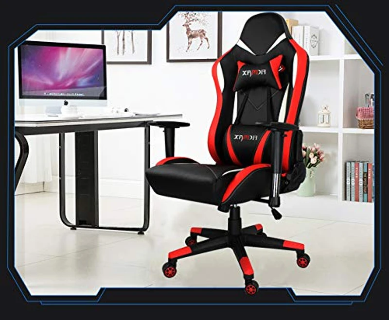 Ficmax Ergonomic  Racing Style Gaming Chair  High-Back Computer  PC Swivel  Seat with Massage Lumbar  Support and Headrest Pillow -Red/Black