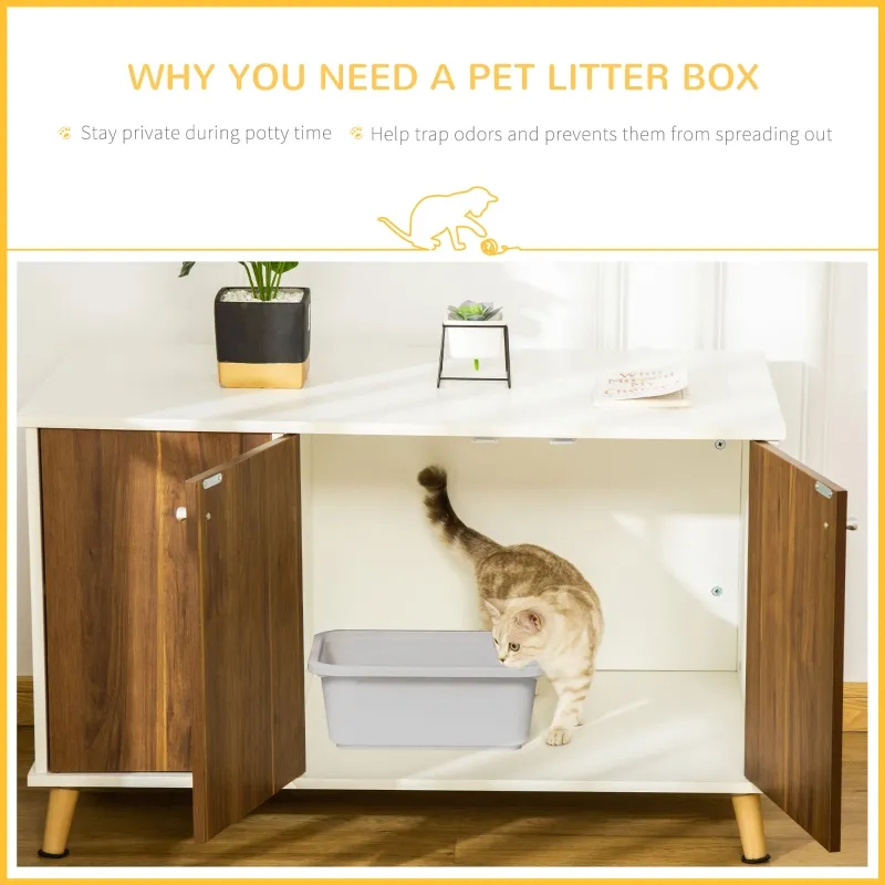 PawHut Cat Litter Box Enclosure Hidden Cat Furniture w/ Adjustable Shelf Magnetic Door