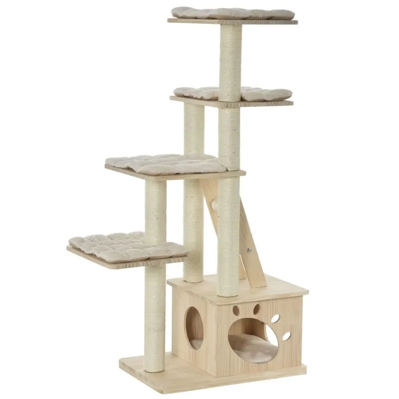 PawHut Multi-Level Cat Tree Condo Tower with Sisal-Covered Scratching Post, Activities for Kittens & Soft Cushion Luxury