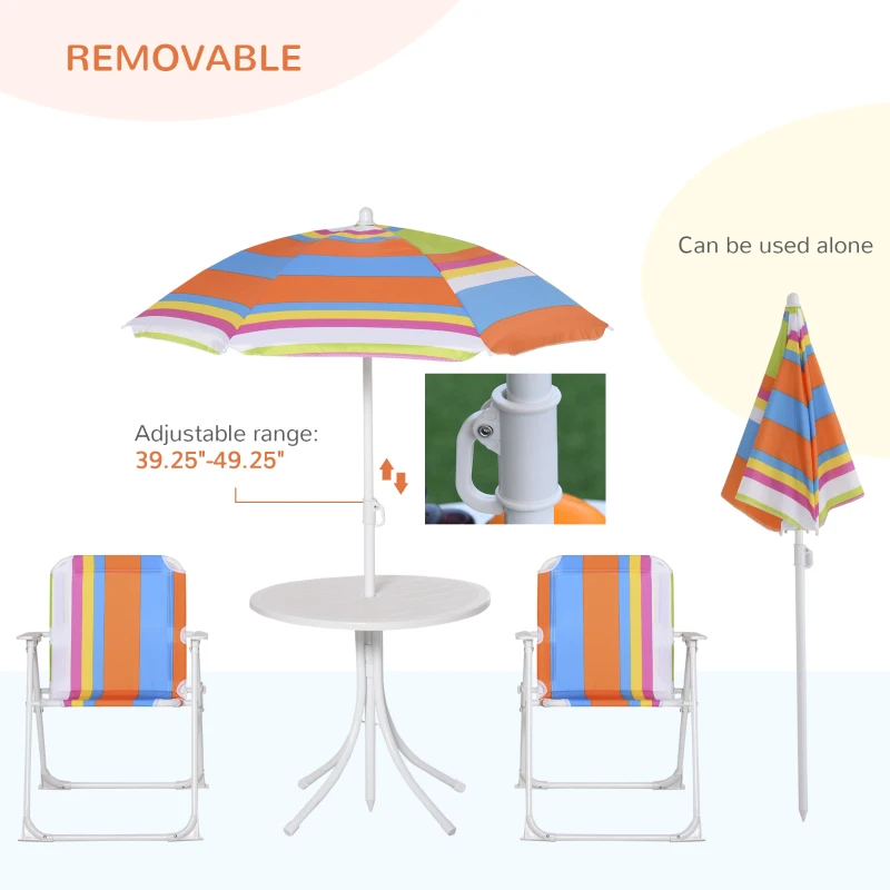 Outsunny Kids Folding Table and Chairs Set Color for Outdoor Garden Patio Backyard with Removable & Height Adjustable Sun Umbrella, Multi