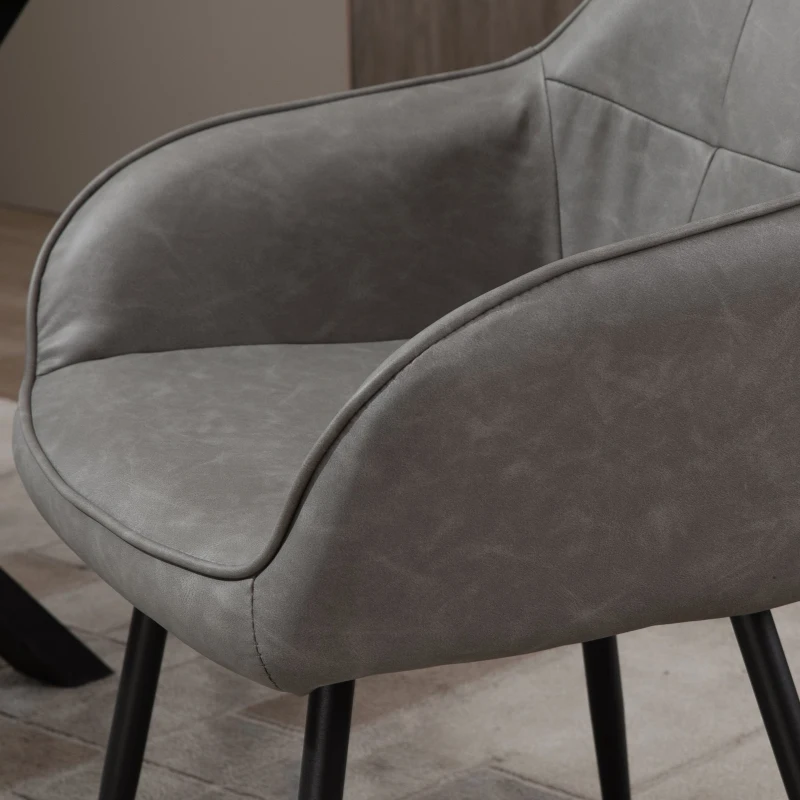 HOMCOM Modern Style Dining Chair Back Accent Chair with PU Leather Upholstery and Metal Legs for Living Room, Light Grey