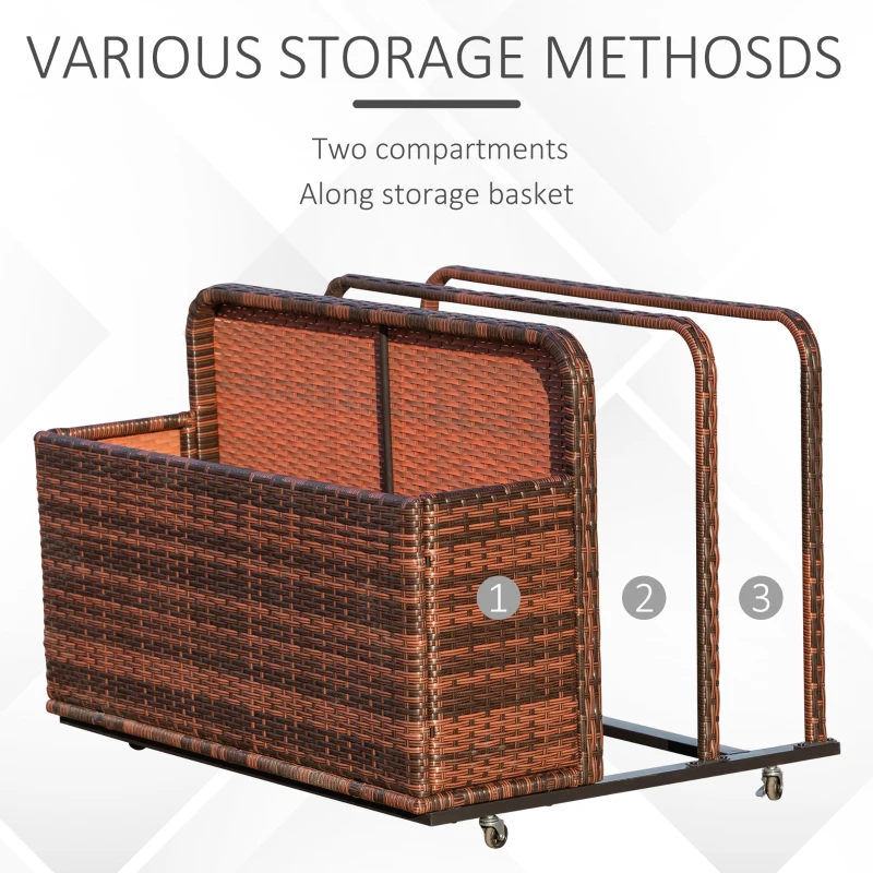 Outsunny Rattan Pool Storage Cart, Rolling Float Toy Organizer Bin, Stylish Outdoor Accessory for Poolside Clutter Control