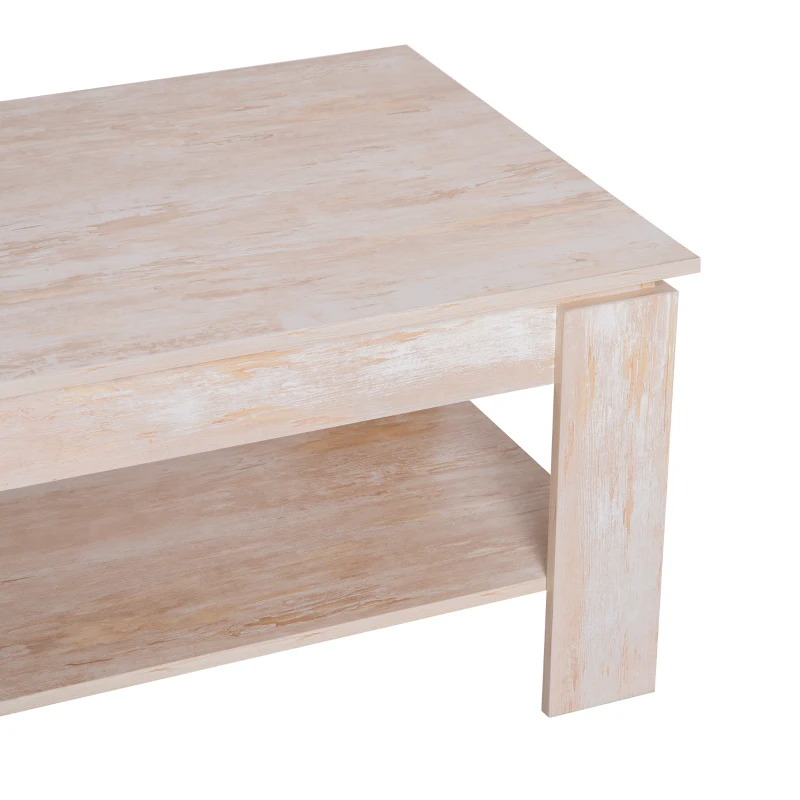 HomCom 43" Distressed Wood Rectangle Living Room Coffee Table with Lower Storage Shelf - Wood Grain