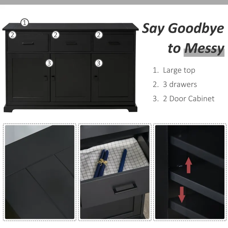 HOMCOM Buffet Storage Cabinet for Kitchen Entryway with 2 Cabinets and 3 Drawers, Adjustable Shelves, Black