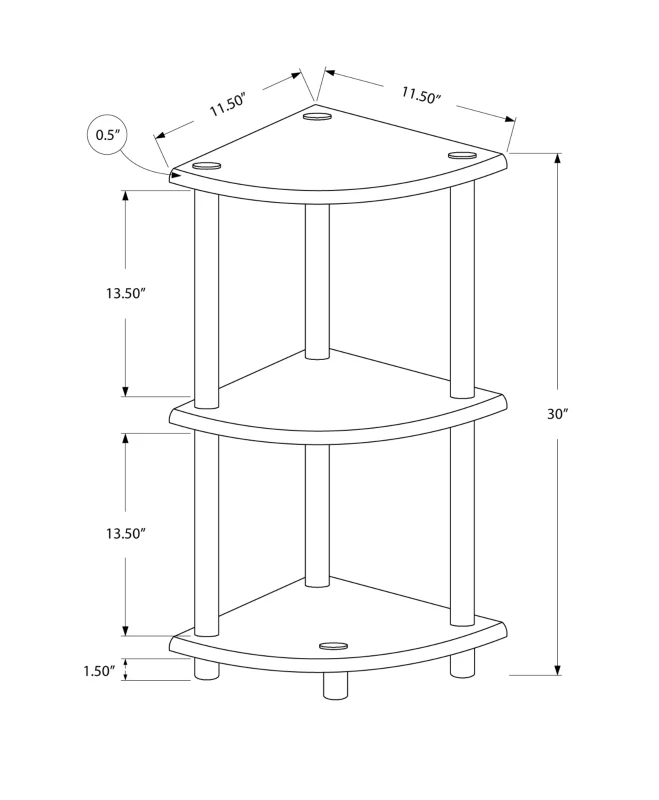 Monarch 30" Modern 3-Tier Corner Display Shelf Accent Table - Reversible Black or White Finish